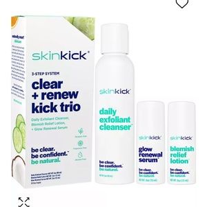 Skinkick 3 Step System Clear + Renew Kick Trio Exfoliant Cleanser Face Serum NEW